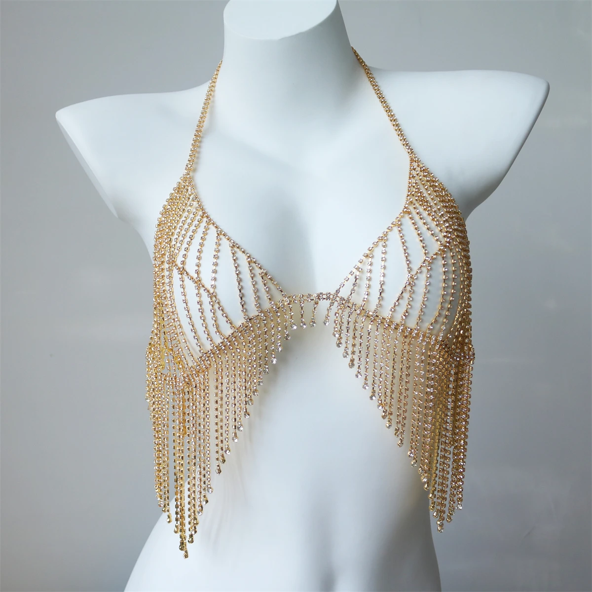 Sexy mehrschichtige Quasten Bikini-Stil Strass Brustkette Nachtclub Damen Laufsteg Körperkette Schmuck Zubehör
