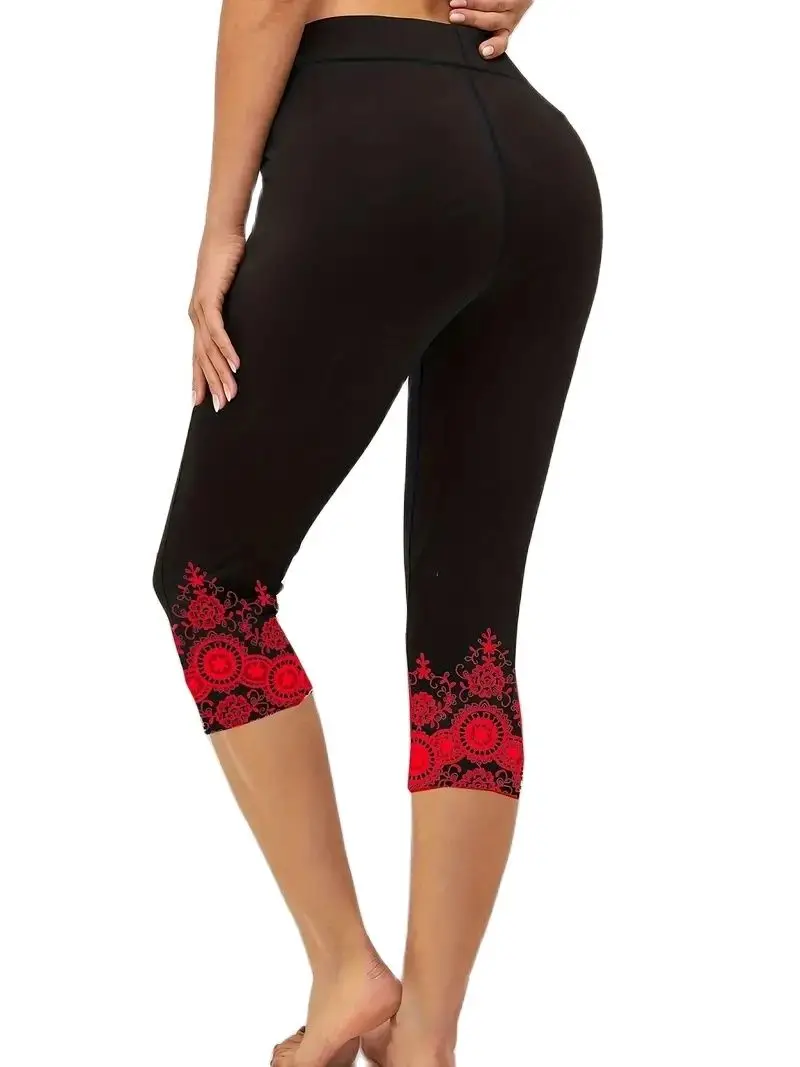 Print elastic elastic waist slim-fit leggings casual women\'s capri pants