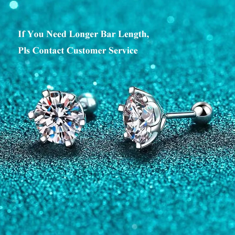 BIJOX STORY Moissanite Screw Stud Earrings D Color 925 Sterling Silver 6 Prong Diamond Earrings For Women Wedding Fine Jewelry