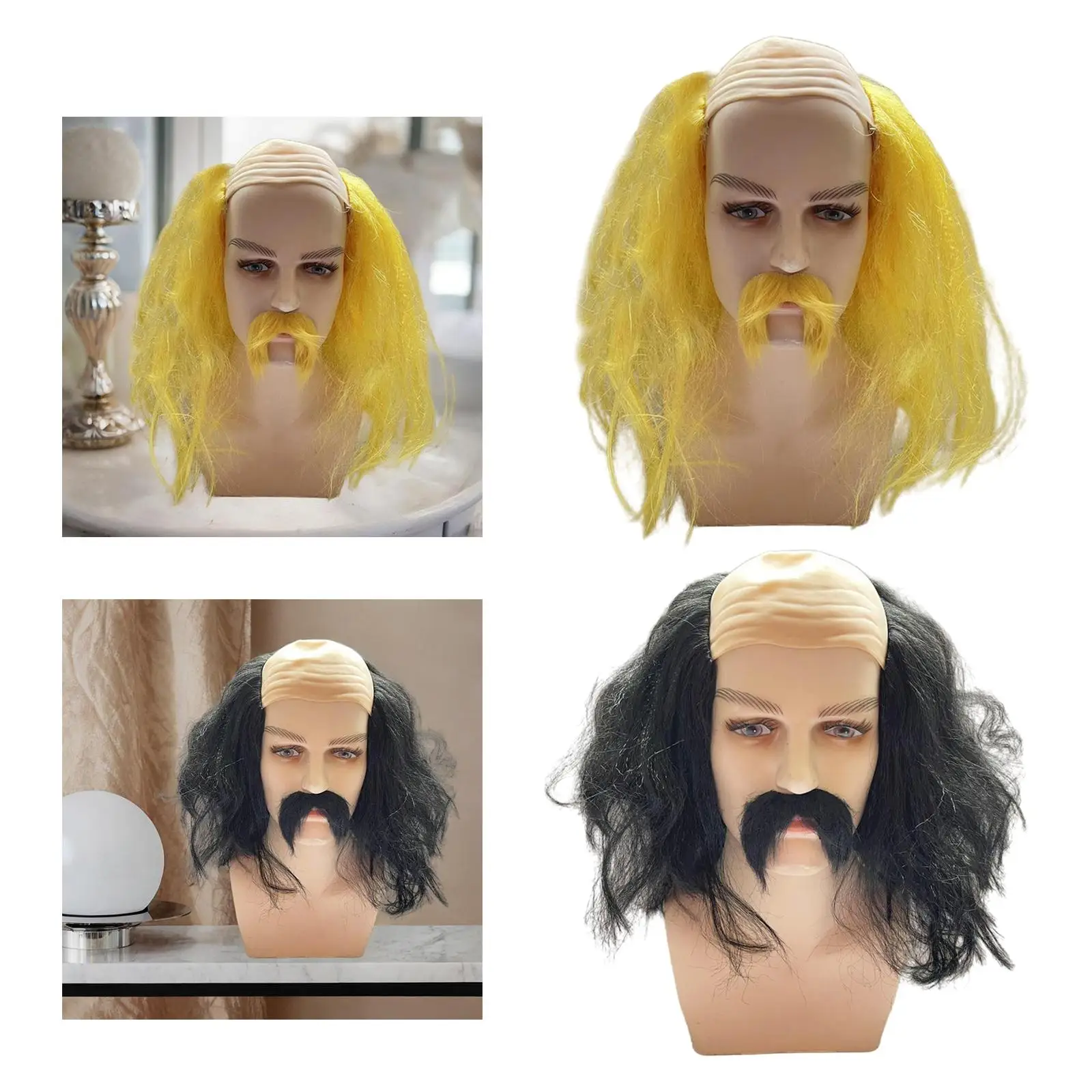 Bald Cap Wig and Beard Long Synthetic for Theme Party Role Playing Comic Con