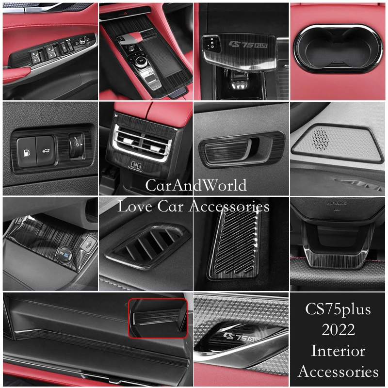

Carbon Stainless Car Accessories Gear Shift Door Glass Lift Speaker Air Condition Vent Cover Trims For Changan CS75 Plus 22-24