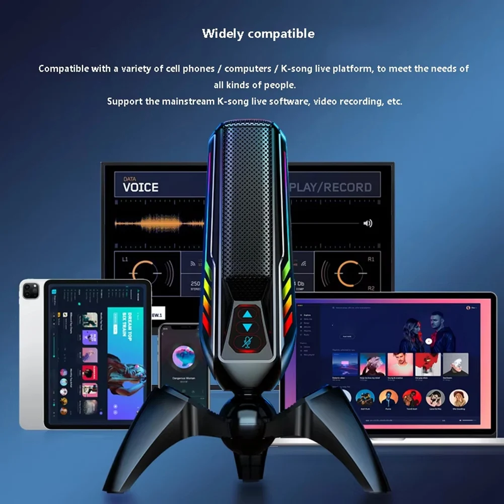 NOVO Microfone Gamer HK4 RGB Profissional para Streaming ao Vivo, Microfone Condensador USB de Mesa com Cancelamento de Ruído para Podcast