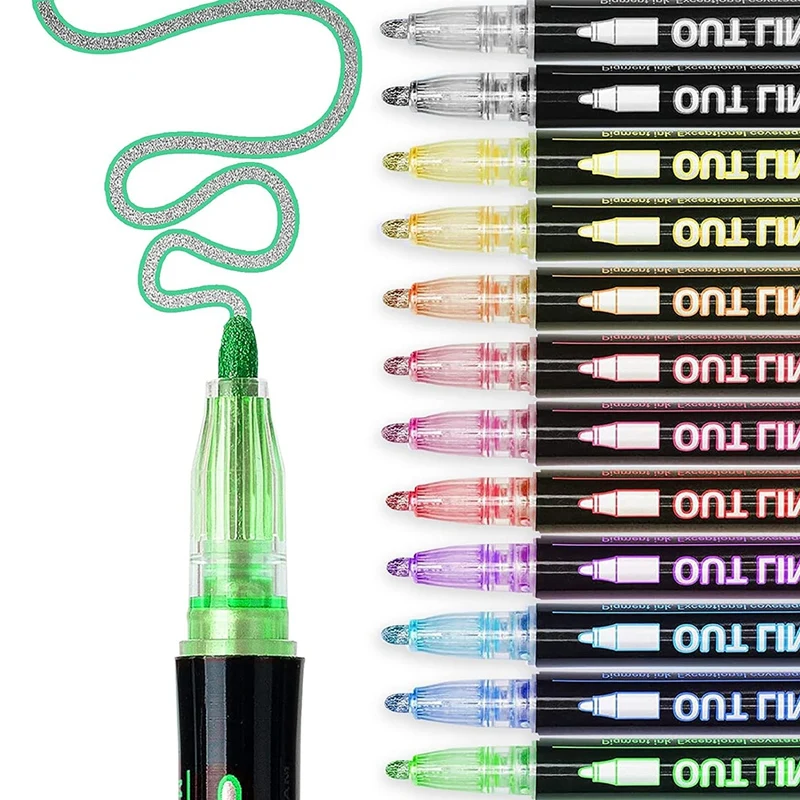 

Outline Metallic Markers, Acrylic Paint Marker Paint Pen Glitter Drawing Pen For Wood, Rock Painting