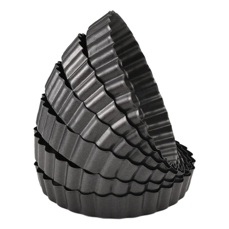 AF93-6 pacote 5 Polegada mini panelas de torta com fundo removível redondo antiaderente quiche pan, moldes de torta lateral canelada resistente