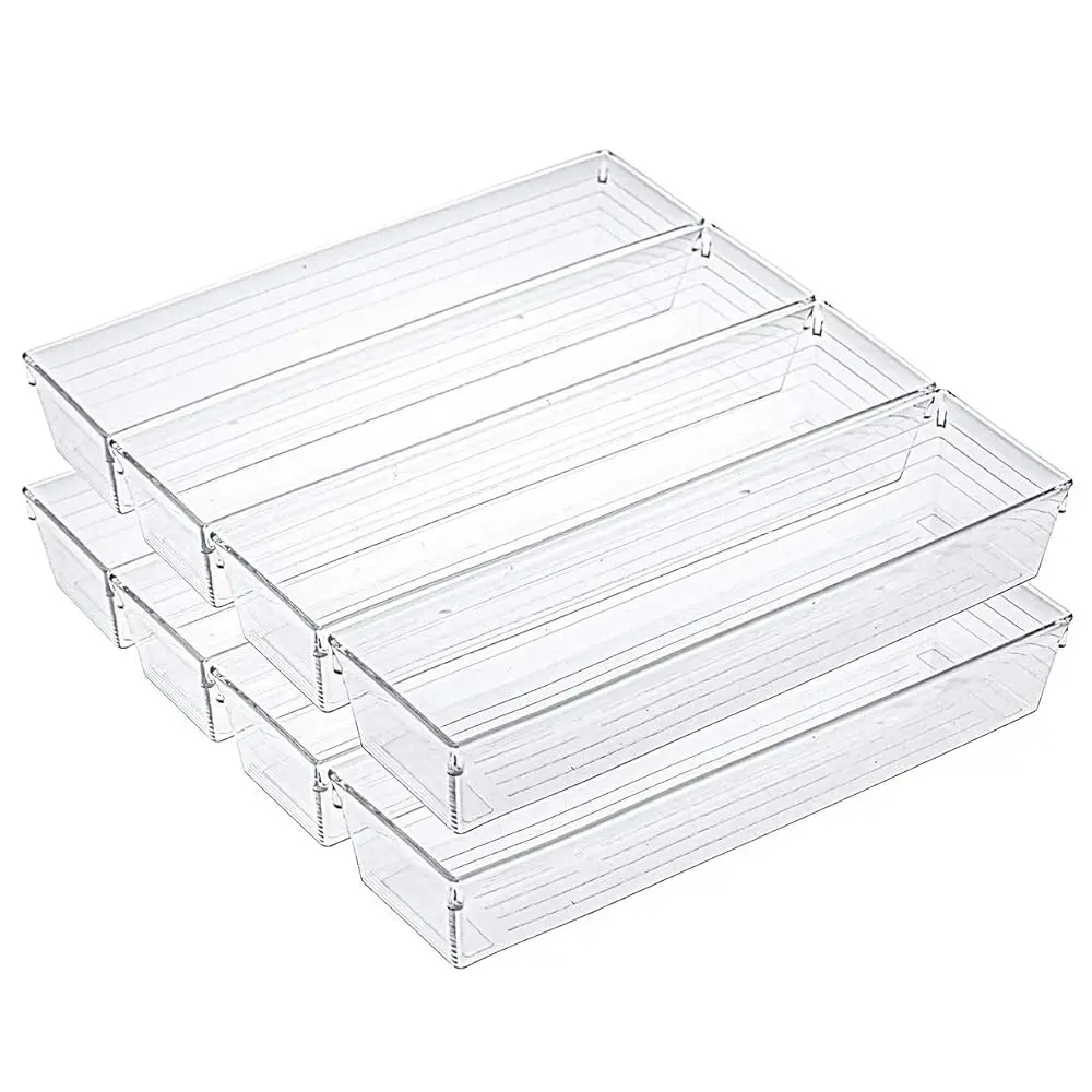 

Набор из 10 прозрачных органайзеров для ящиков 12 x 3 x 2 дюйма, разделители для ящиков стола, контейнеры для хранения, набор коробок для кухни и ванной комнаты