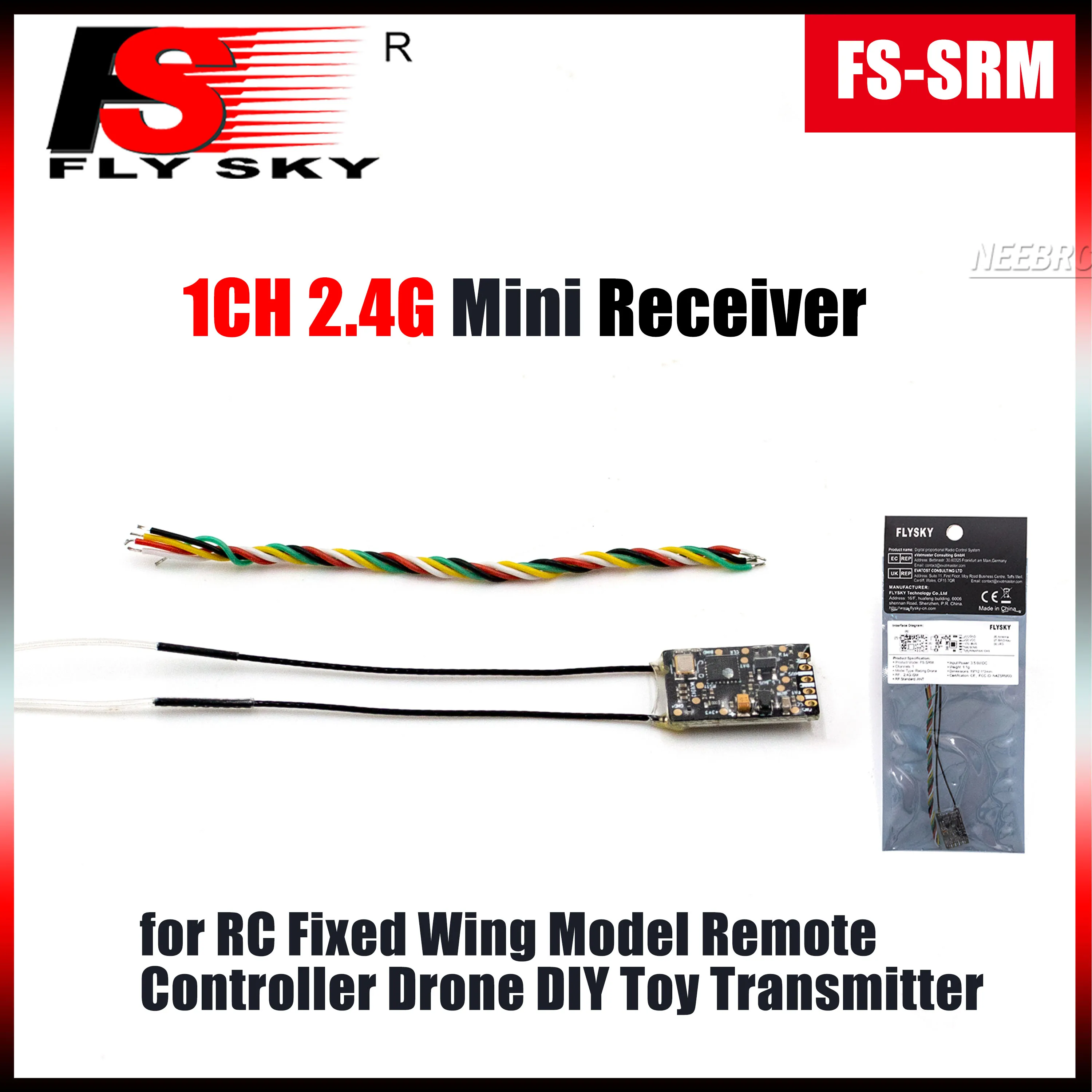 

FLYSKY FS-SRM 1 Channels 2.4G Mini Receiver Dual Antenna ANT for RC Fixed-Wing Model Remote Controller Drone DIY Toy Transmitter