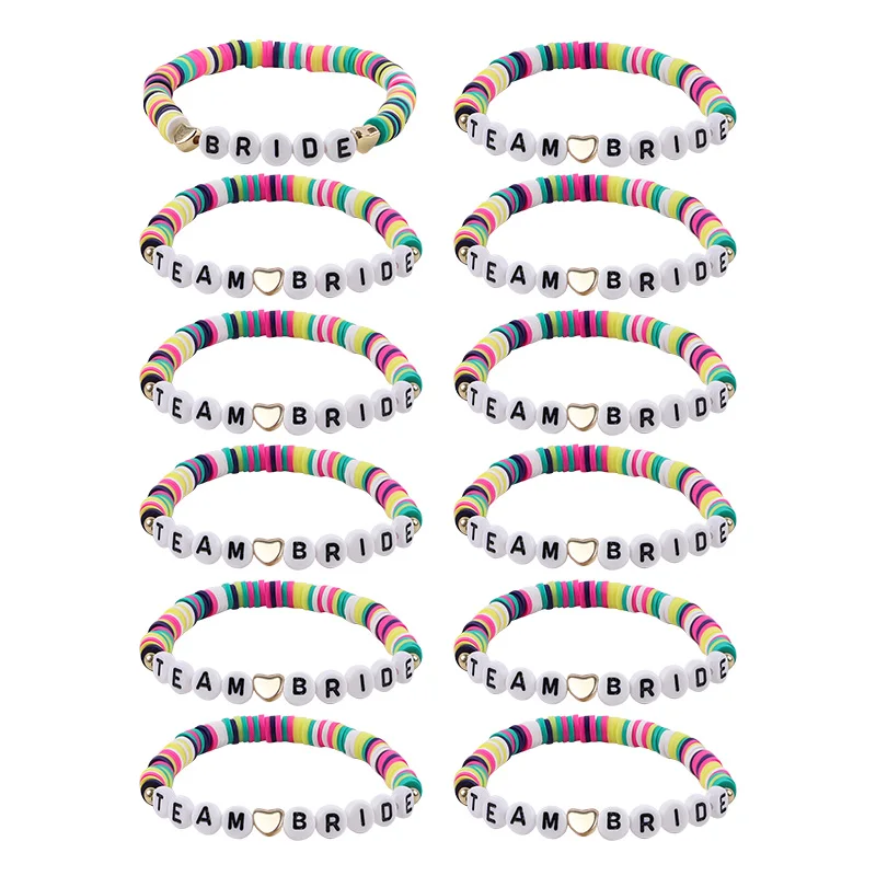 

12PCS Fashionable And Versatile Love Letter Soft Ceramic Elastic Thread Bead Bracelet Wedding Festival Party Decoration Gift