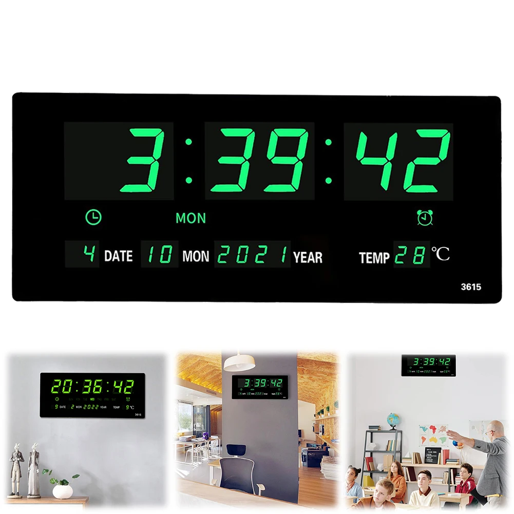 Digital Alarm Clock LED Desk Alarm Clock Large Number Display Electronic Wall Clock Boarderless Wall-mounted Clock for Students