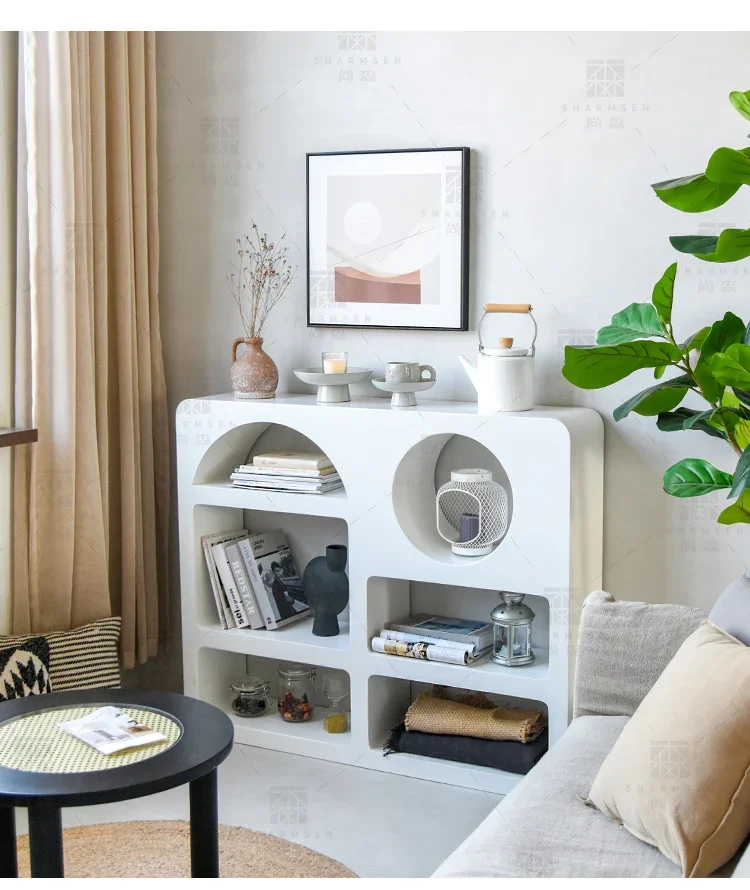

Nordic creative bookshelf shelf floor-to-ceiling modern simple wall grid simple storage side cabinet