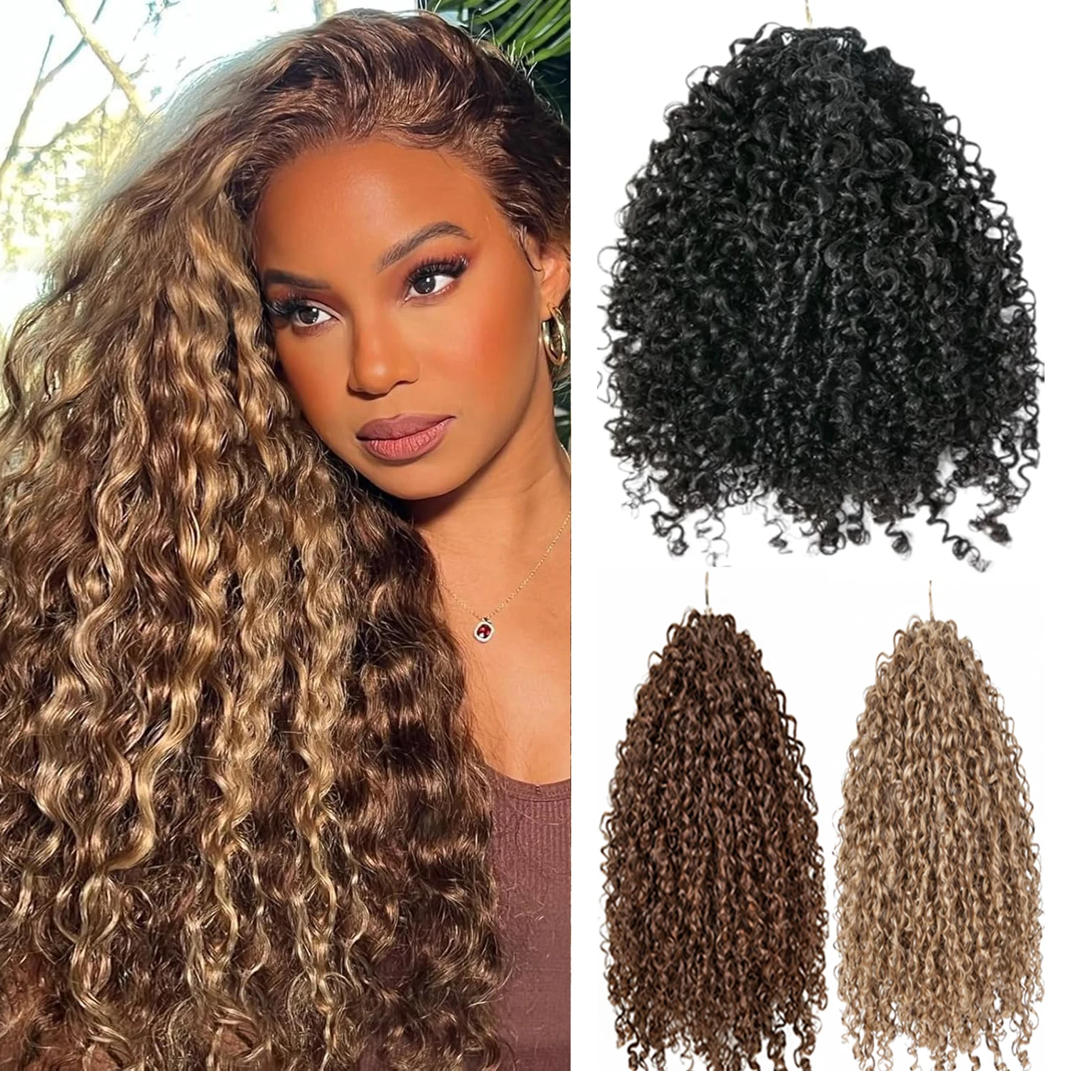 

Наращивание волос крючком Highlight Feather из натуральных волос для плетения, цвет медовый блонд 4/27, кудрявые спиральки, маленькие кудри, для плетения крючком