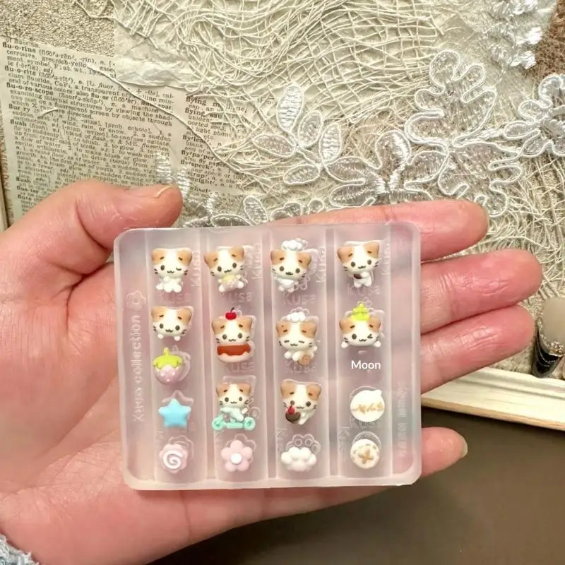 قوالب سيليكون ثلاثية الأبعاد لتزيين الأظافر بتصميم حيوانات كرتونية وقطط، زخارف للأظافر شفافة للعناية بالأظافر