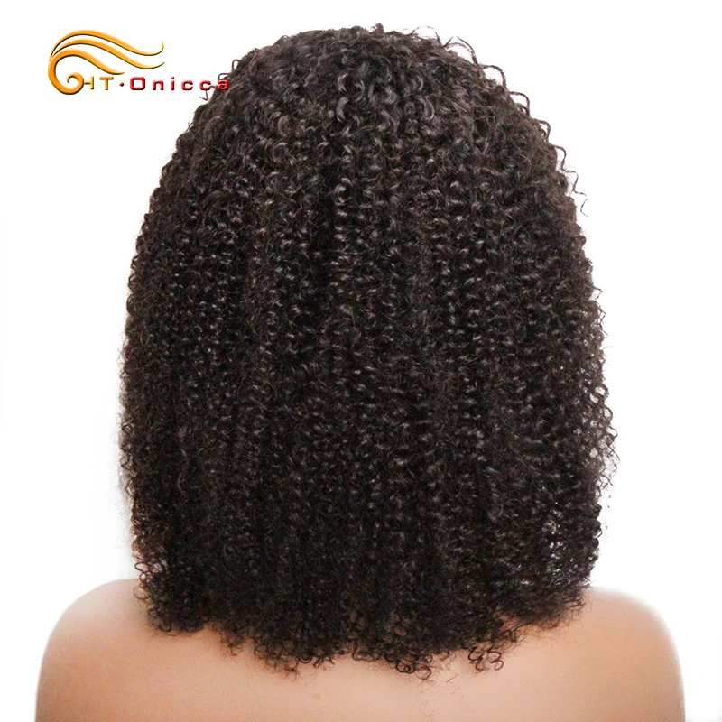 Short Curly Bob Wig With Bangs Natural Black Brazilian Curly Human Hair Wig For Women Machine Made 180% Density image 4