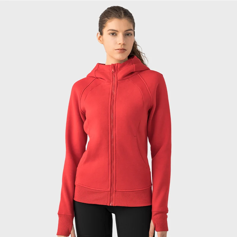 Manteau de sport à capuche pour femme, veste de yoga décontractée, manteau d'entraînement de fitness, vêtements de plein air, épais et chaud, nouveau