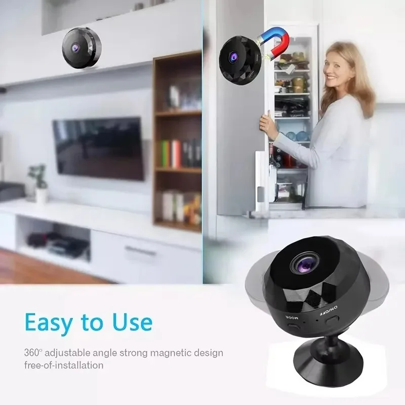 Câmera de Segurança Mini WiFi Sem Fio com Visão Noturna, Detecção de Movimento, Bateria Recarregável, Fácil de Montar e Controlada por Aplicativo