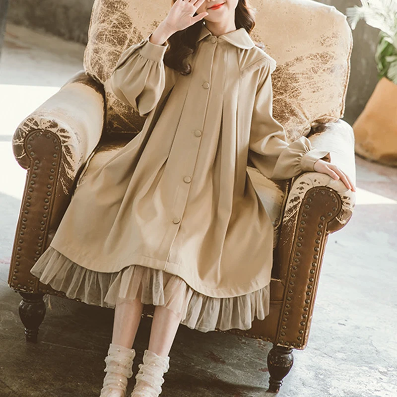 Girls' dress jacket khaki new style 2 spring and autumn winter clothes, women's, middle-aged and children's fashionable mesh