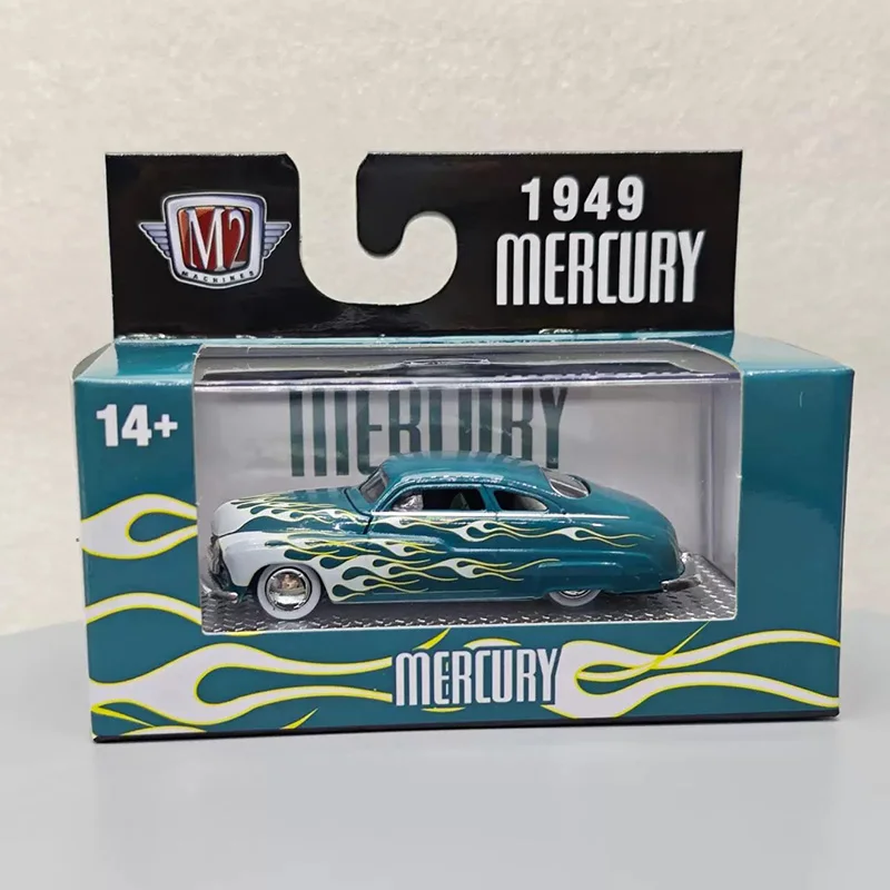 

Масштабная модель автомобиля M2 1:64 Mercury Custom 1949 года из сплава, статическая коллекционная модель, украшение, праздничный подарок, игрушка, сувенир