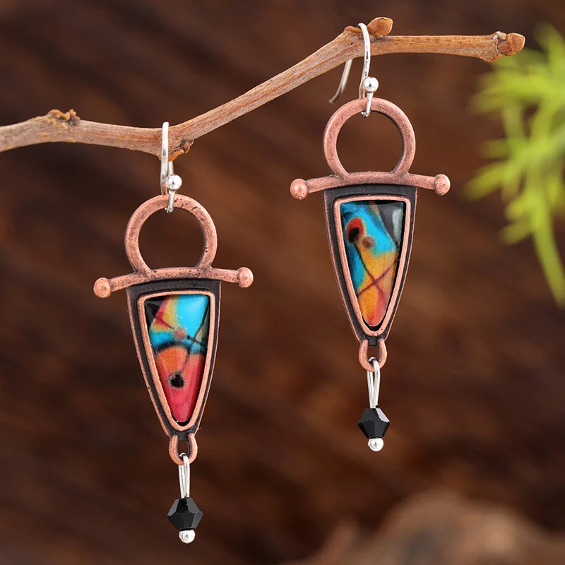 Vintage Geometric Abstract Pattern Unique Hanging Charm Mom Earrings Hot Sale Handmade Women's Earrings