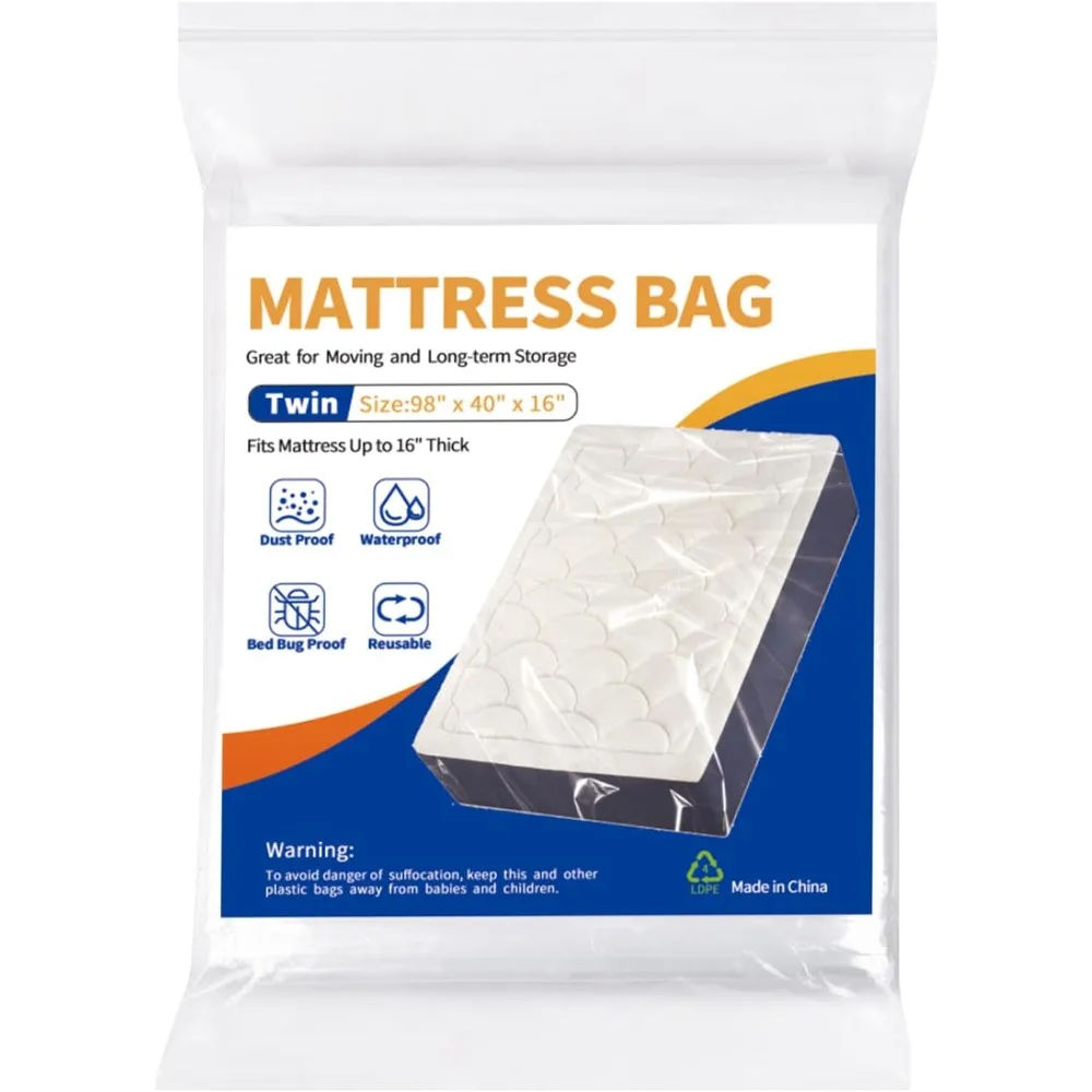 Waterproof Mattress Cover Bag for Moving and Storage Heavy-Duty Plastic Mattress Protector Moving Supplies Twin Size