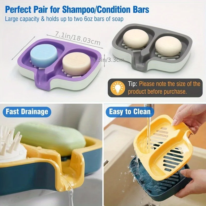 Double-Layer Soap Dish with Drainage Spout Laundry Soap Storage Box Bathroom & Kitchen Storage Container view 5