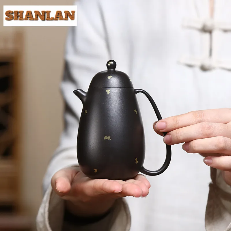 

190ml Vintage Yixing Purple Clay Teapots Handmade High Dragon Egg Pot Raw Ore Black Zhu Mud Tea Maker Kettle Zisha Tea Set Craft