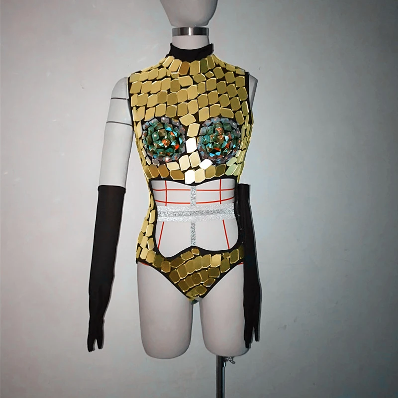 Body Sexy de lentejuelas con espejo para mujer, traje de escenario de baile Gogo, mono con diamantes de imitación, club nocturno, Dj, Ds, traje de fiesta Rave yj126, 2026