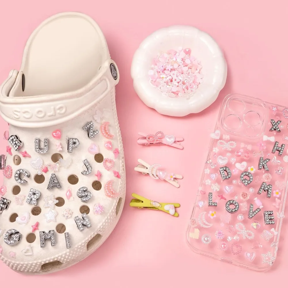 A-Z Alphabet Letters Junk Case Charms Kit, Pink Assorted Slime Charms Bulk for DIY Necklace Bracelet Jewelry Making Scrapbooking Crafts view 4