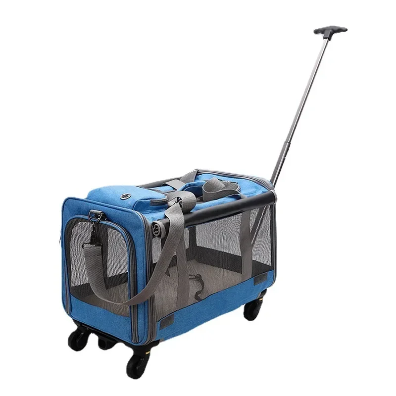 Oem Wholesale Airline Approved Trolley Detachable Portable Travel Dog Cat Pet Carrier With Wheels