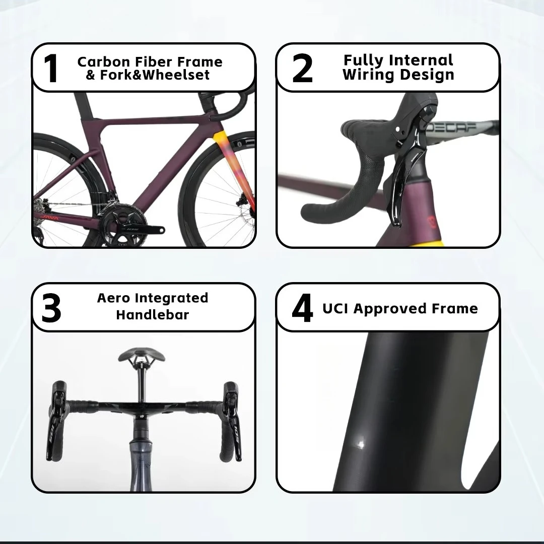 جافا فوكو توب 24 سرعة UCI سباق إطار متكامل ضوء OEM مقبض الكربون 700C مكبح قرصي الطريق دراجة ألياف الكربون دراجة #4