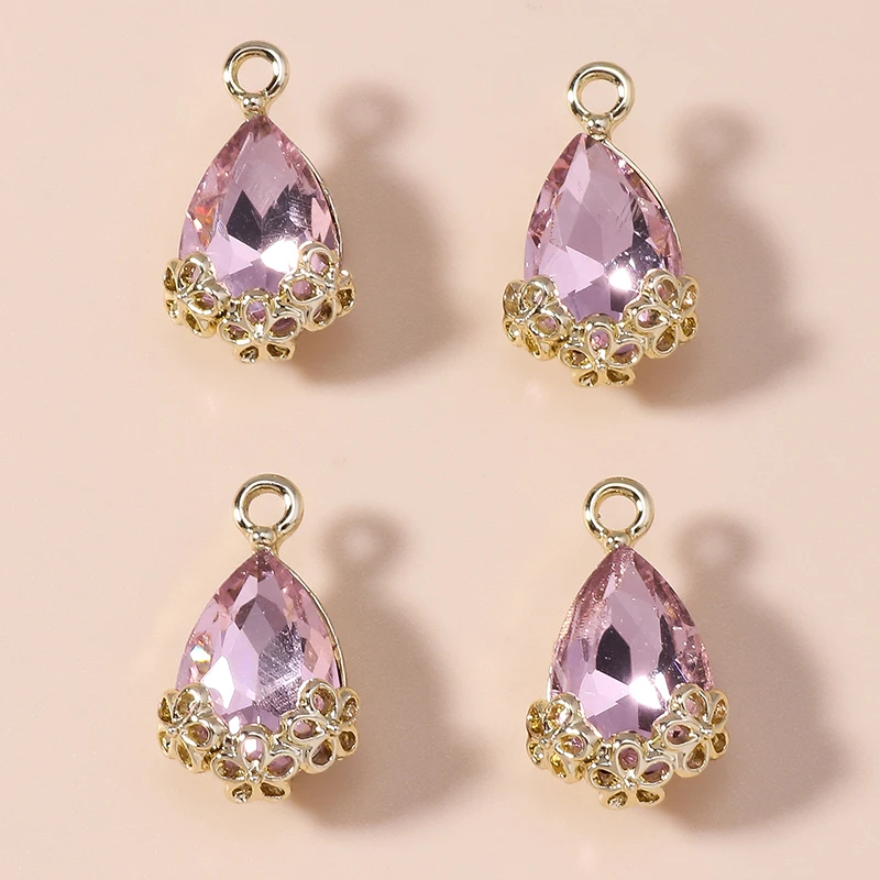 10 Stück luxuriöse Statement-Charms mit großem Zirkon, Wassertropfen, Vintage-Blumen, königlich glänzende Kristall-Anhänger für die DIY-Schmuckherstellung – Detail 9