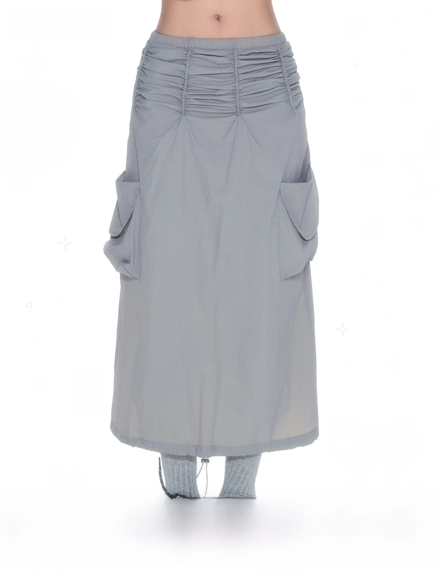 

Юбка NECY ey Double ket Work Skirt с дизайнерской отделкой Dstring, в американском повседневном стиле, А-силуэт, прямой крой, парашютная ткань, полная длина