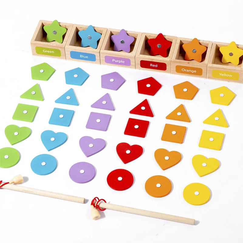 Scatola di classificazione per aiuti didattici a forma di colore magnetico in legno per bambini Gioco di pesca cognitivo geometrico Giocattoli educativi per bambini