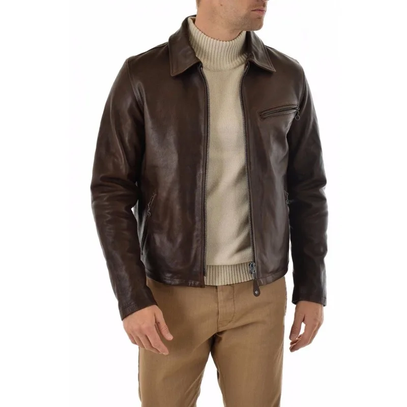 Men's Real Leather Classic Brown Jacket 100% Soft Lambskin Leather Retro Jacket