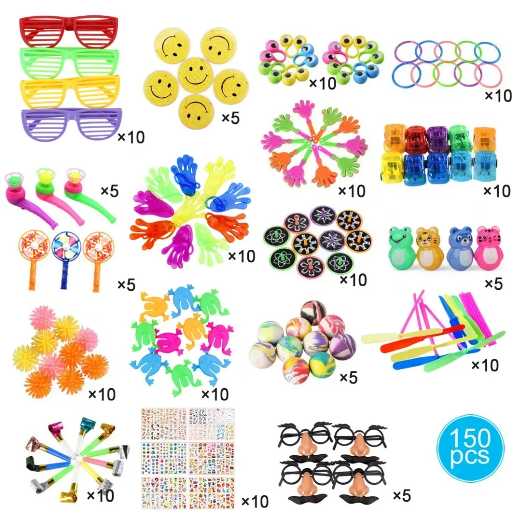 150 Pcs Kids Party Favor Toys, Kids Assortment, Giveaway Pinata Stuffed Bulk Toys, Birthday Party