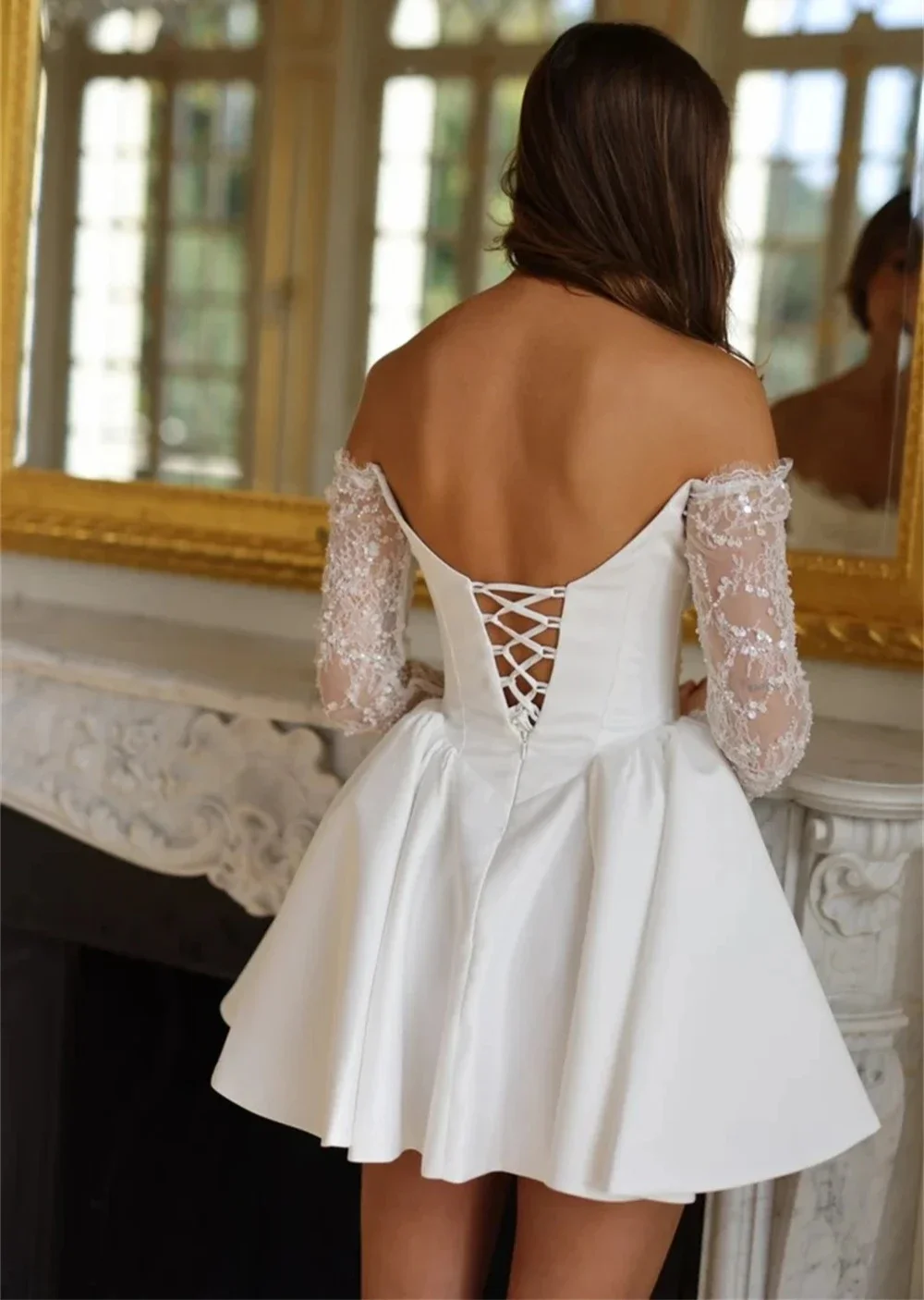 Elegant Short Wedding Dresses Strapless A-Line Ruffles Lace Appliques Beading Pleated dress Sexy Bridal Party Gowns Customized