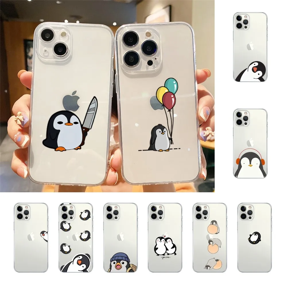 Cute Lovely Penguin Phone Case For Iphone 15 11 13 14 Pro Max 7 8 Plus X Xr Xs Max Se2020 12mini Transparent Cover