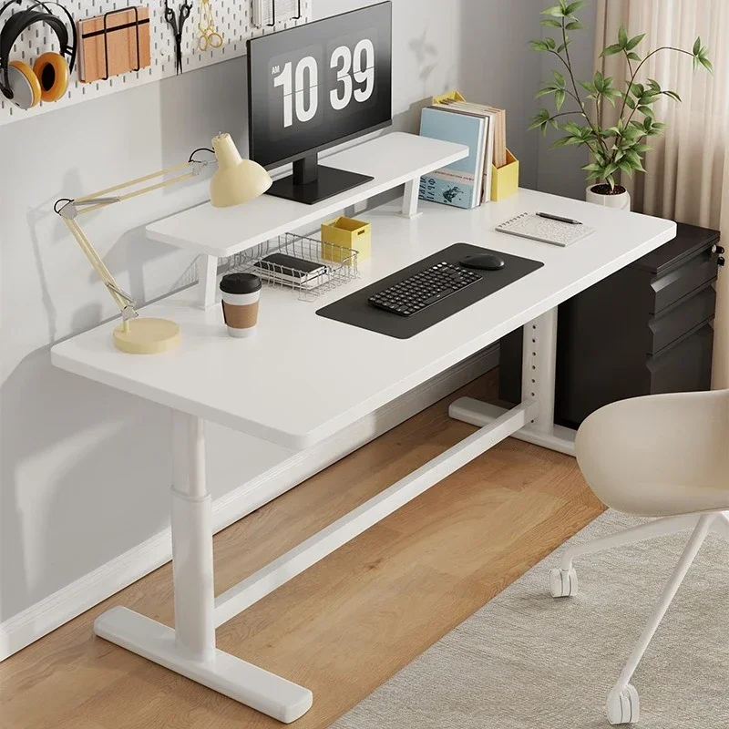 Lifting Computer Desk Office Learning Writing With Bookshelf Large White Table Writing Desk Game E-sports Table