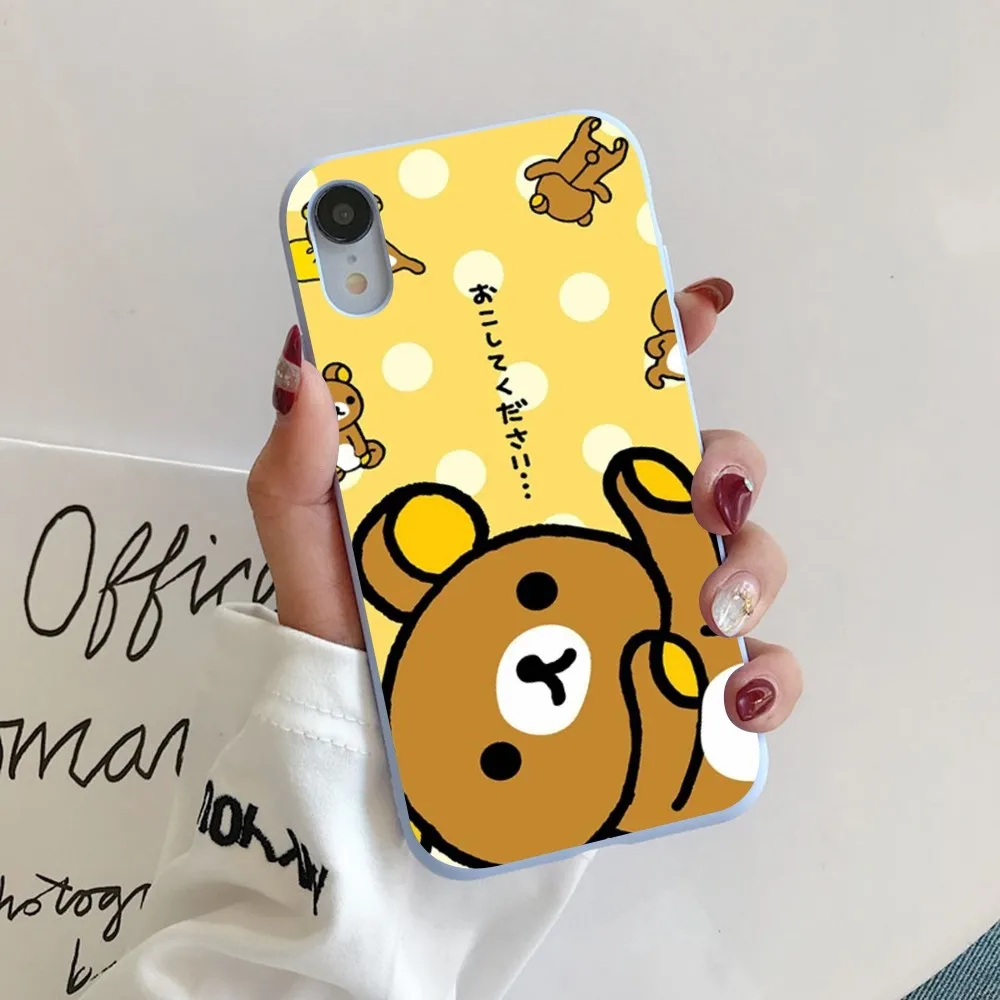 Cute R-Rilakkuma Phone Case For IPhone 14 11 12 13 Mini Pro Xs Max 8 7 6 6S Plus X XR Solid Candy Color Case