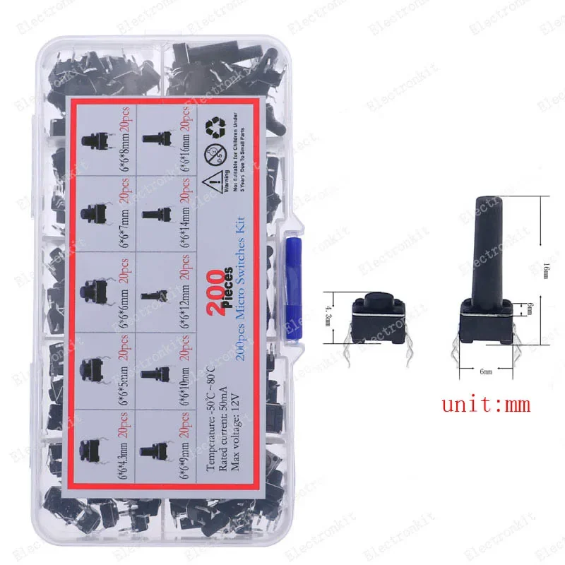 Imagem -04 - Assorted Botão Tact Switches Micro Switch Mini Folha Switch On-off Power Reconjunto Smd Dip 2*4 3*6 4*4 6*6 12*12 Jogo Diy