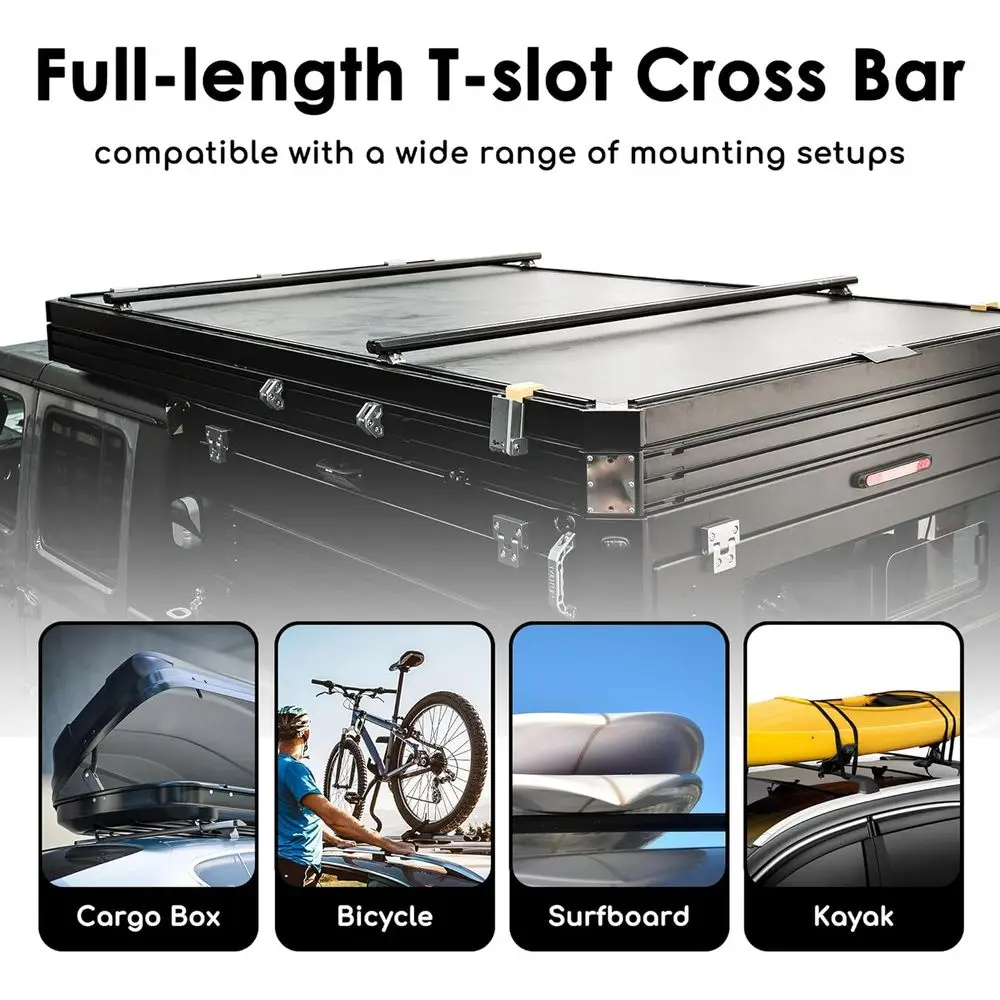 قضيب متقاطع لرف السقف من الألومنيوم، أشرطة كروس شديدة التحمل لحامل البضائع كاياك، تحمل 150 رطلاً، أسود #3