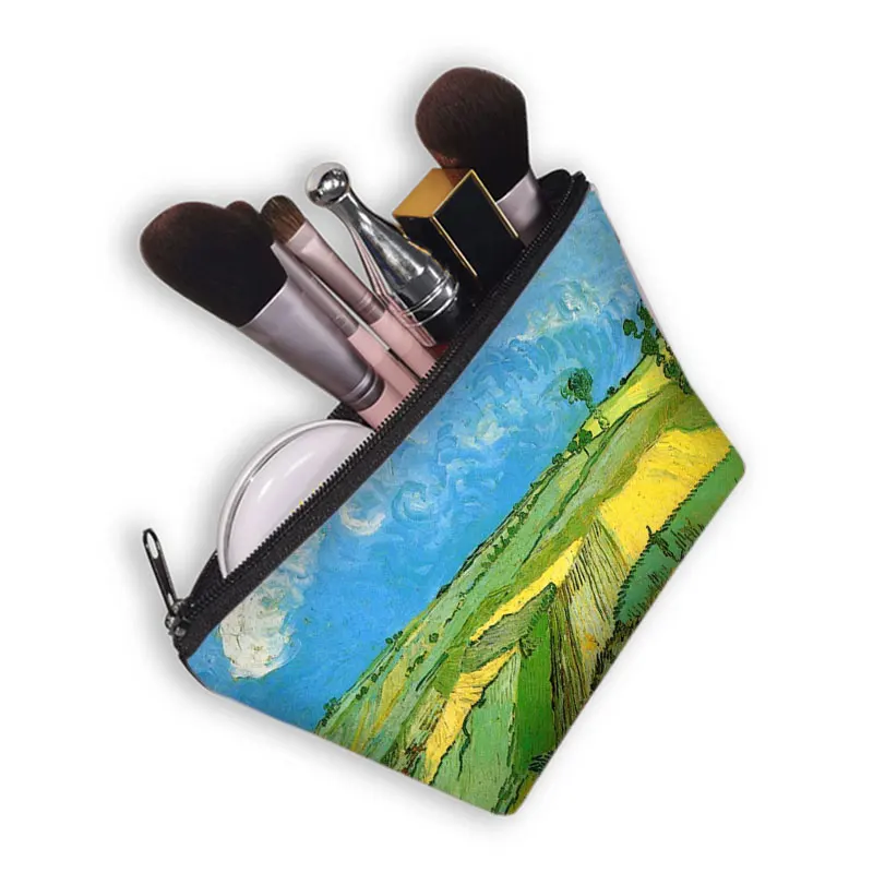 Van Gogh Oil Paint Print Cosmetic Bag Starry Sky/Sunflower Lipstick Cosmetic Case Women Zipper Pouch Toiletries Bag Gift