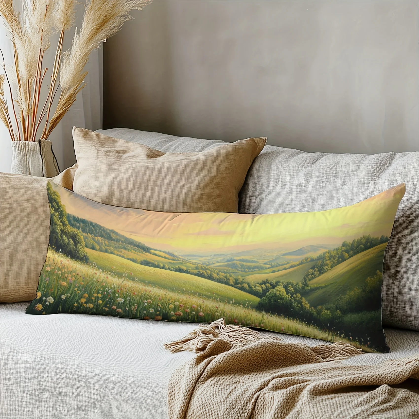 1pc Summer Sunset Meadow Landscape Body Pillow Cover - Soft and Comfortable 50.8cm X 137.16cm Decorative Bed Pillowcase with Nat