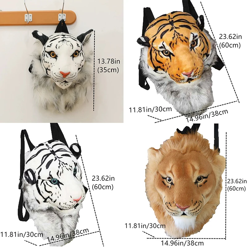 Couple Backpack Tiger Lion Head Backpack Men And Women Plush Bags Party Gathering Personalized Creative Trend Animal Design