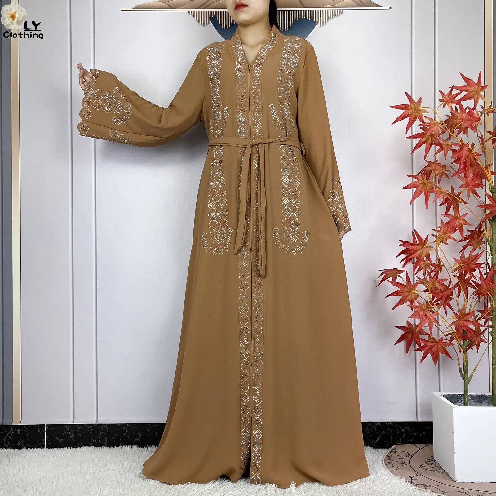 2024New Muslim Women Ramadan Tranditional Long Sleeve Dress Dubai Women Elegant Dress Chiffon Open Abaya African Islamic Clothes