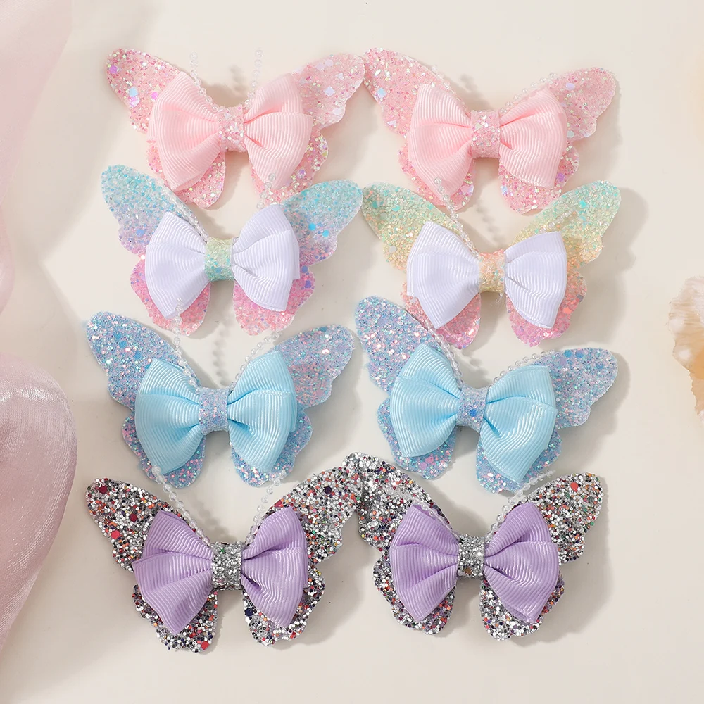 

2pcs/Set Glitter Butterfly Hair Clips Girls Fashion Sequin Hairpins Cute Barrettes Kids Hair Accessories Children's Gift