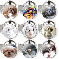 Pishih Tzu Shitzu Dog Puppy Puppies 25mm Glass Cabohcon Keychain Key Rings for Women Men Jewelry Gift