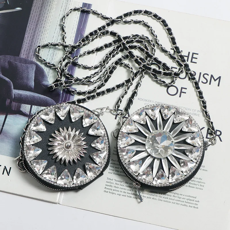 DAEYOTEN 2022 New Coin Purses and Handbags Luxury Crossbody Bags for Women Diamond Party Bag Mini Round Woven Small Bag ZM1309