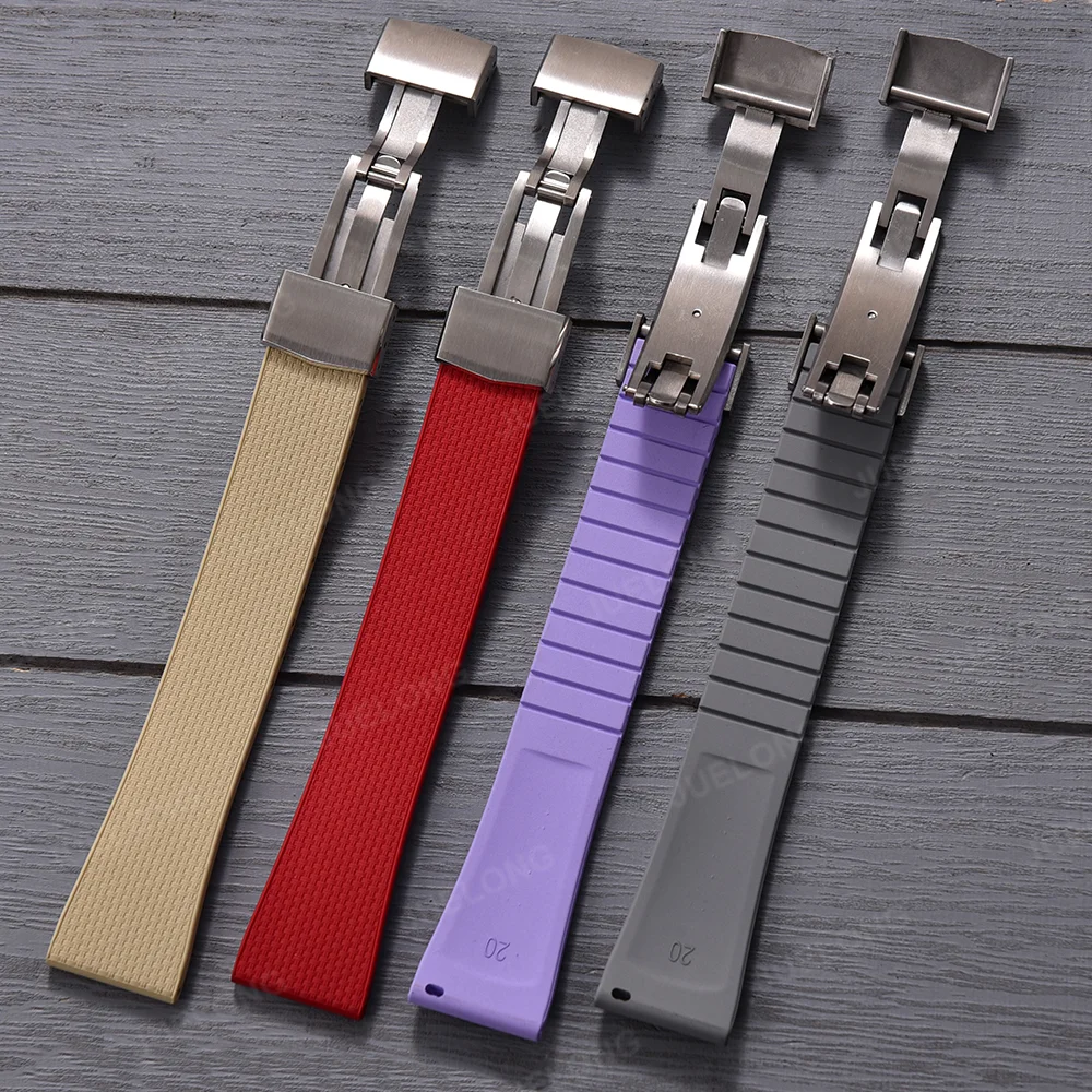 CTS 20mm FKM Rubber Watch Strap Unique Texture Quick Release Watchband With 4 Color Butterfly Buckle Durable Replacement Band Fo