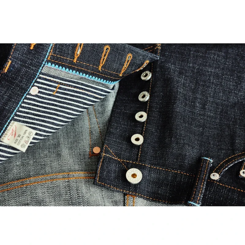 SAUCE ORIGIN-Jean Denim à lisière pour homme, Denim conique ATIONS sl fait à la main, 925 véritable argent, boutons, bleu japonais, 16 oz