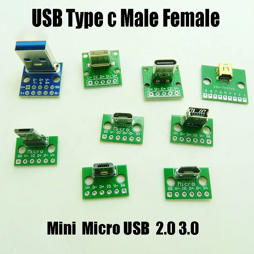 1PC Micro Mini Type C USB 2.0 3.0 Connector Male Female Interface 2.54mm DIP PCB Converter Adapter Breakout Board 90 Degree