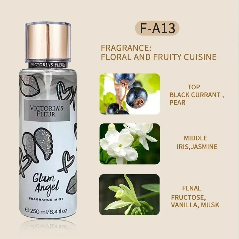 Fresh Body Spray Flower Fruit  Lasting Natural Plant Love Spell Scent Velvet Petal Fragrance Crushed Flash gold Deodorant 250ml